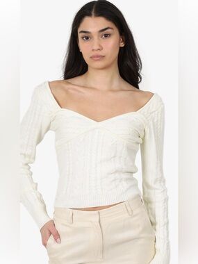 MAJORELLE Cream Off-the-Shoulder Cable Knit Sweater